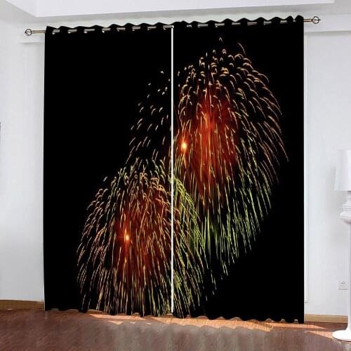High quality custom 3d curtain fabric Colorful fireworks in the night sky Modern Home Decoration Living Room Curtains 3d