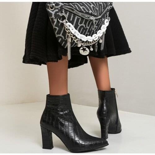 New Winter Quality Crocodile Pattern Boots for Women Pointed Toe High Heels Boots Simple Zipper Fashion Shoes Woman Spring 34-47