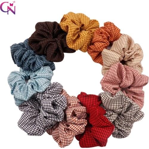Winter Printed Plaid Scrunchies For Ponytail Holder Elastic Wide Rubber Band For Lady Vintage Hair Tie Hair Rope Gum For Hair
