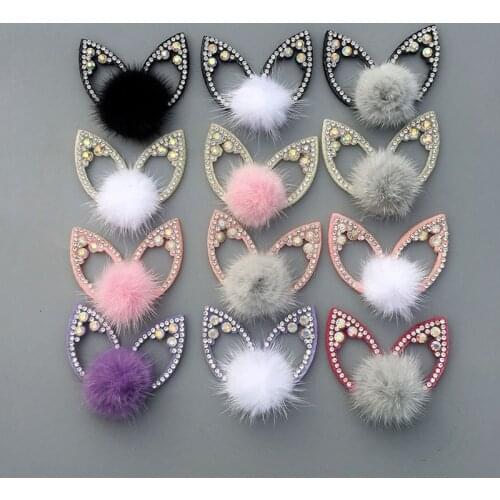10Pcs 5*5cm Rhinestone Plush Rabbit Ear Headband Appliques DIY Craft Hairpin/Clothing/Hat/Bag/Gift Box Decoration Embellishment