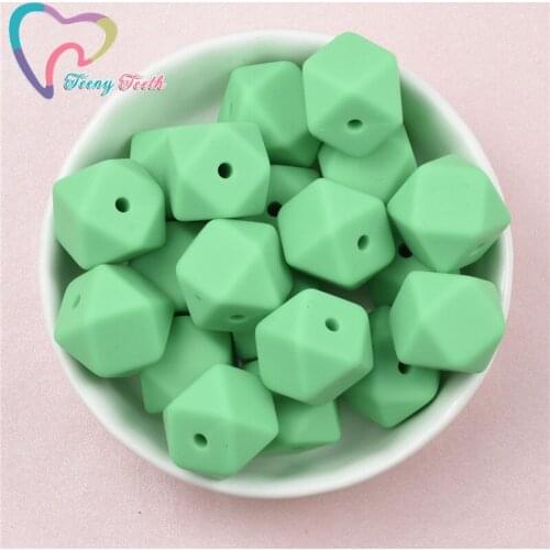 10 PCS KellyGreen Silicone Hexagon Beads 14-17 MM BPA Free FDA Silicone Material Geometric Bead For Baby Nursing Necklaces