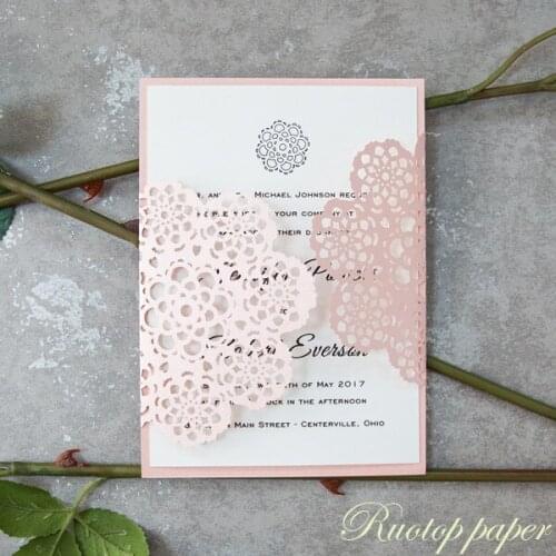 100pcs Vertical Laser Cut Flowers Invitations Cards Kits for Wedding Bridal Shower Birthday