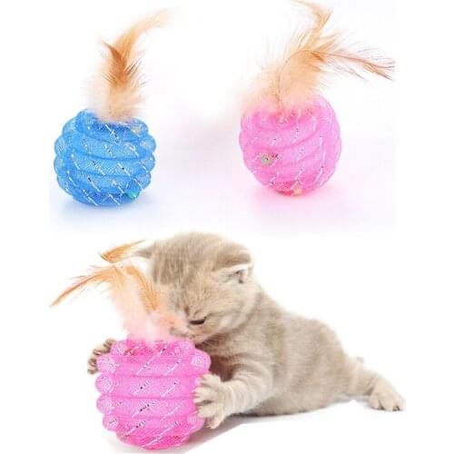 3pcs/5pcs Colorful Cat Feather Balls Toy Scratching Cats Toys Play Interactive Chewing Plastic Pipe Roll Ball Training Toys