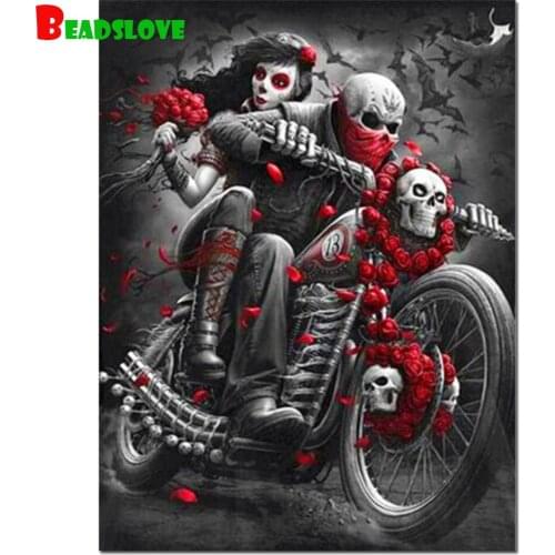 5 D Diamond Mosaic Skull rose couple Motorcycle,diy Handmade Diamond Painting Cross Stitch Rhinestones Embroidery Diamond art