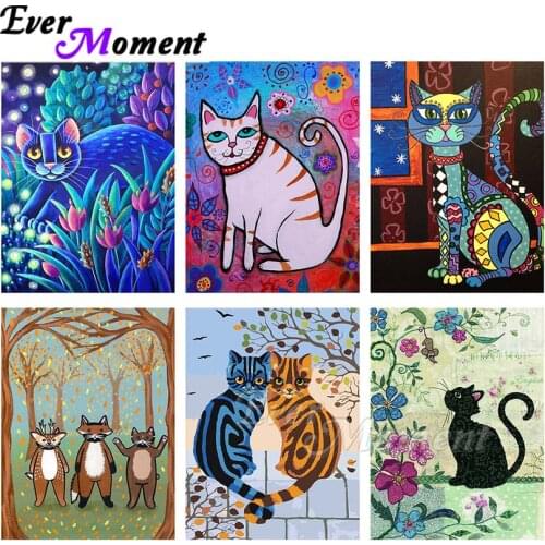 Ever Moment Diamond Painting Portrait Cartoon Cat Animal 3D Resin Full Square Drill Mosaic Embroidery Decoration Gift ASF2130