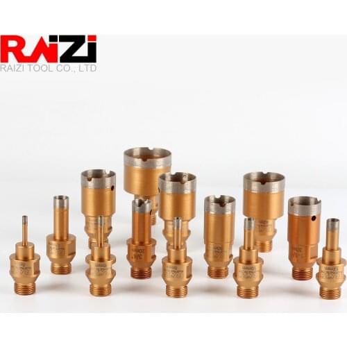 Raizi 1Pcs Thin Wall CNC Diamond Core Bits For Porcelain Tile Dekton Lapitec Neolith Double Screw 1/2” Gas M14 Drill Bit