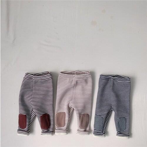 Baby Striped Pants For Girls 2020 Korean Style Autumn And Winter Newborn Boys Trousers 0-3y Thickened Warm Clothes Cute Outfits
