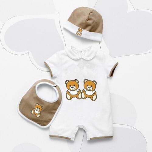 New summer fashion newborn baby clothes Unisex Cartoon Cotton new born toddler baby boy girl romper and hat set infant clothing