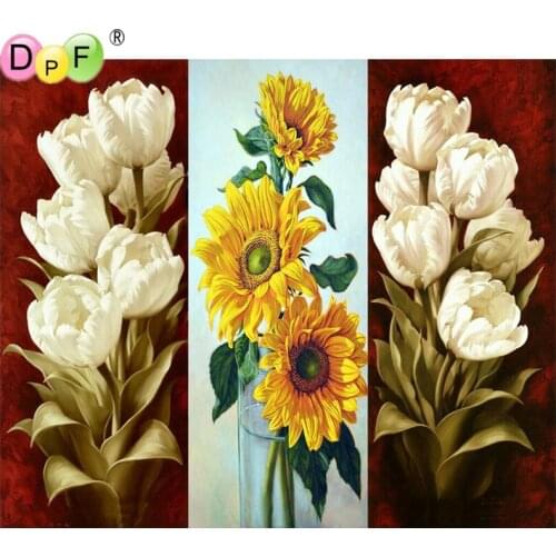 DPF 5D Round full Diamond Embroidery white tulip Needlework magic cube Diamond painting Cross Stitch diamond Mosaic decor crafts