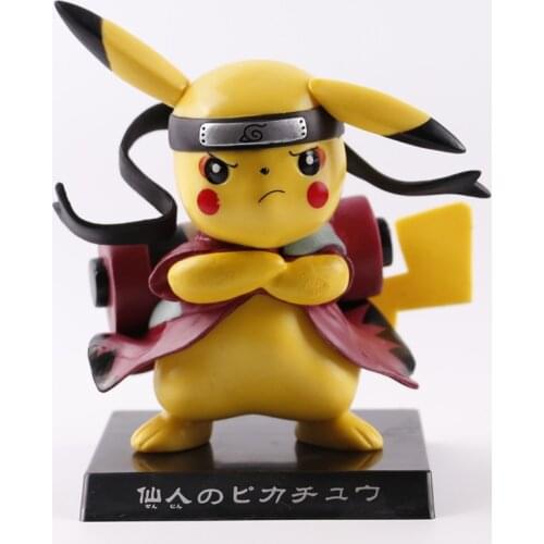 TAKARA TOMY Pokemon Pikachu Cosplay Uzumaki Naruto Anime Action Figure Toys Model Shippuden Kawaii Model Battle Version PVC Doll