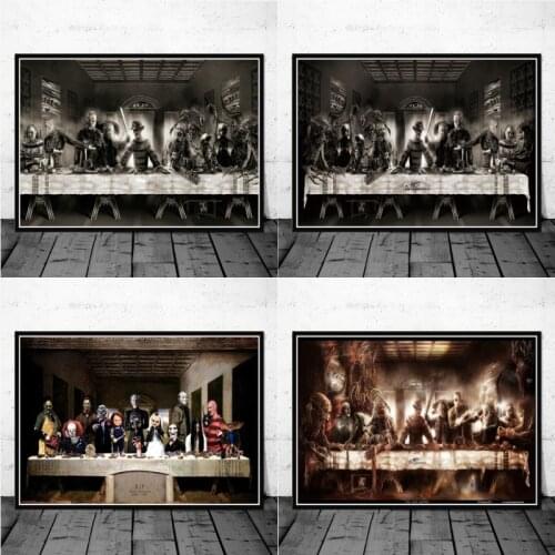 Hot Freddy Jason Chucky Halloween Horror Movie Character Last Supper Art Canvas Painting Poster Print Mural Room Home Decor