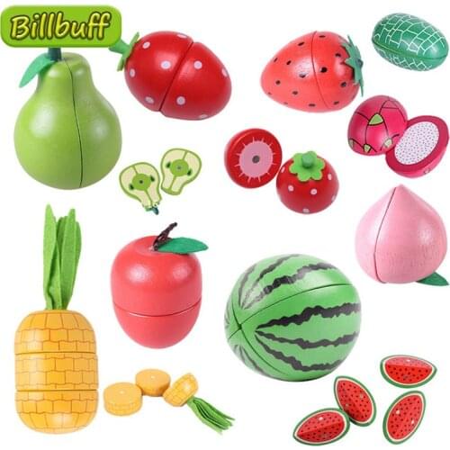 Montessori Kid Cut Fruit Gift 3DWooden Simulation Strawberry Pineapple Magnetic Children Play House Kitchen Educational Toy Gift
