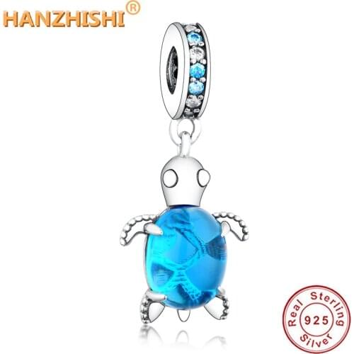925 Sterling Silver Stunning CZ Sea Side Turtle Dangle Beads Fits Original pandora Charm Bracelet DIY Jewelry Making berloque