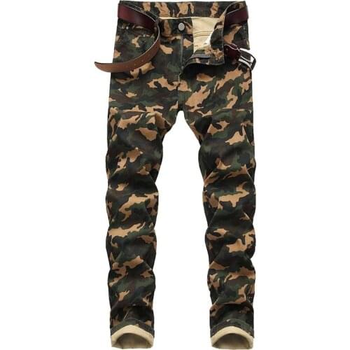 KIOVNO Mens Fashion Camouflage Denim Trousers Slim Fit Straight Jeans Pants For Male Military Style Size 28-42