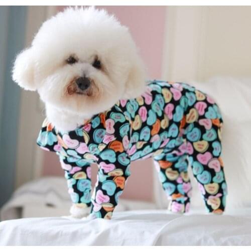 2021 New Colorful Heart Print Pet Dogs Jumpsuits Four-legged Clothes Dogs Clothing Spring Wrap Belly Hoodie Puppy Dog Chihuahua