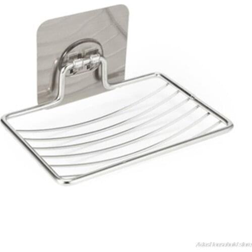 Q5WB Punch-free Drain Soap Box Modern Soap Dish Stainless Steel Soap Rack Dishcloth Storage Box Prevent Stagnant Water