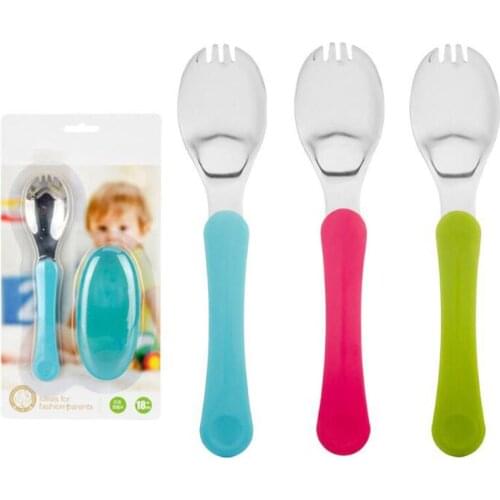 Baby Candy Color Tableware Baby Folding Utensils Stainless Steel Infant Eating Spoon Tableware Soft Handle Children Tableware
