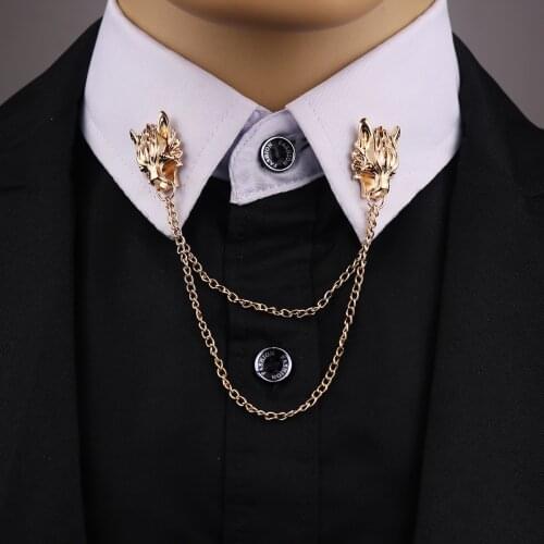 I-Remiel Metal Dragon Animal Pins and Brooches Dragons Head Brooch Shirt Collar Chip Tassel Chain Flower Suit Lapel Accessories
