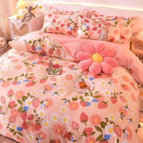Flower Cute Pink Duvet Cover Pillowcase Home Textile Bed Sheet Boy Kids Teen Girls Bedding Set King Queen Twin Cartoon Kawaii