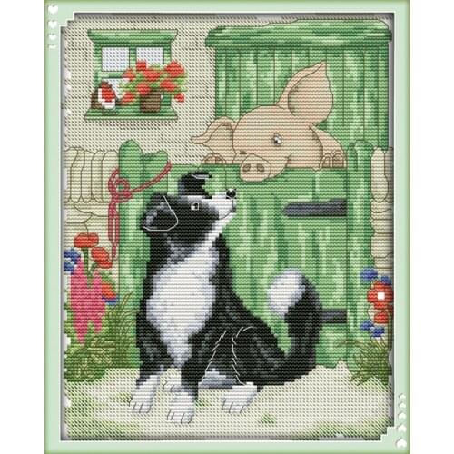 A dog and a pig Needlework DIY Cross stitch Sets For Embroidery kits Precise Printed Patterns Counted Cross-Stitching
