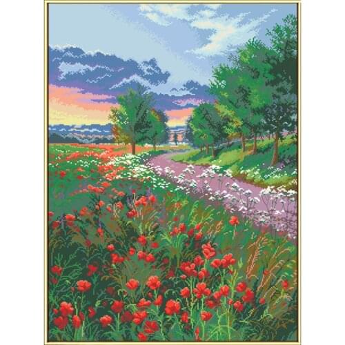 Sunrise View Landscape Cross Stitch Kits Printed Fabric Embroidery Sets 11CT 14CT DIY Needlework Crafts Home Decoration Painting