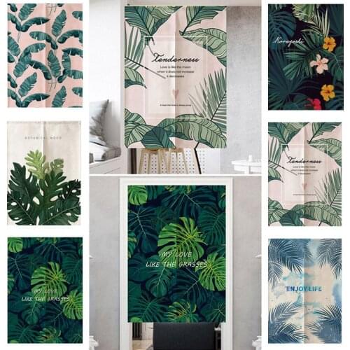 Nordic Door Curtains Japanese Noren Half-curtains for Kitchen Bedroom Entrance Partition Curtains Tropical Plants Printed Drapes