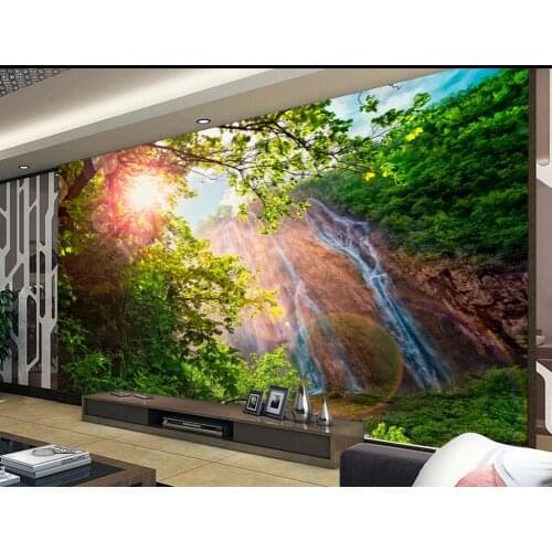Wallpaper for 3d Home Decoration Wonderland scenery green forest mountain stream waterfall landscape backdrop