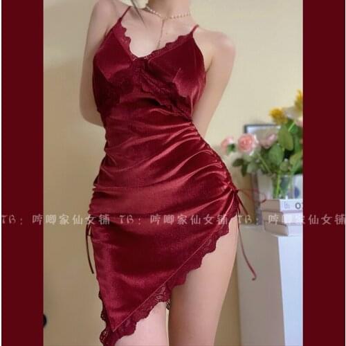Sexy Underwear Sexy Girls Temptation Private Bedroom Pajama Suit Velvet Open Back Irregular Suspender Skirt Fun Buttocks 4lon