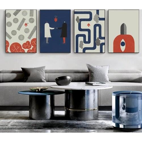 Simple Nordic abstract geometric lines figure orange bird living room mural poster print canvas decorative painting