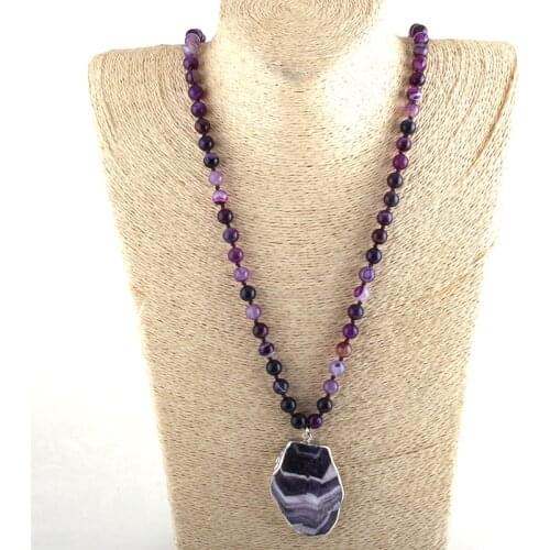 Md Fashion Bohemian Tribal Jewelry Purple Crystal / Stone Long Knotted Purple Pendant Necklaces For Women Necklace