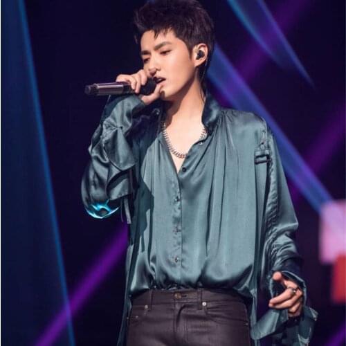 Mens Shirt Same Spring And Summer Silk Satin Trend Loose And Youth Pure Color Dance The New Listing Fashion Long Sleeve