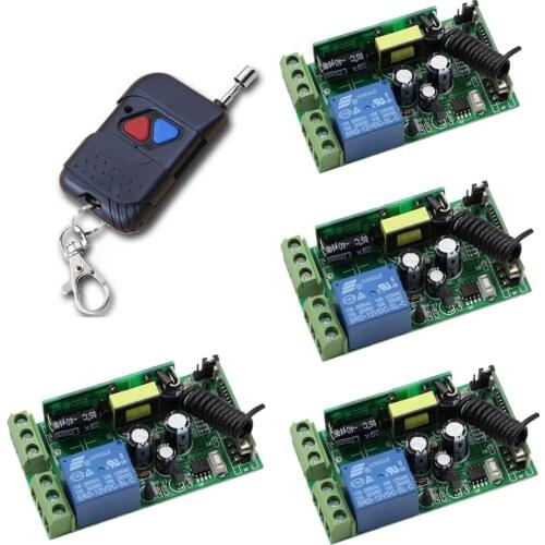 Most Simple Wiring AC85V- 250V 1CH RF Wireless Remote Control Switch System 1*Black Remote Controller+4 * Receiver with Cover