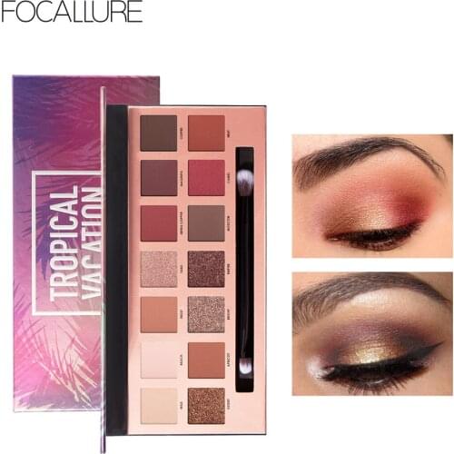 FOCALLURE Wholesale 14 colors Eye Shadow Palette Matte Glitter Pigmented Professional Makeup palette Waterproof Shimmer Cosmetic