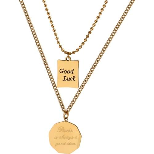 Titanium With 18K Gold Layered Chain Geo Good Luck Neckalce Japan Korean Style Party Designer T Show Runway Gown Jewelry Rare