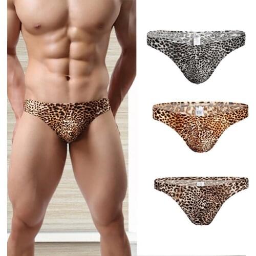 Men Underwear Leopard Print Breathable Men Briefs T Shape Underpants breathable Thongs for Daily Lifeтрусы мужские