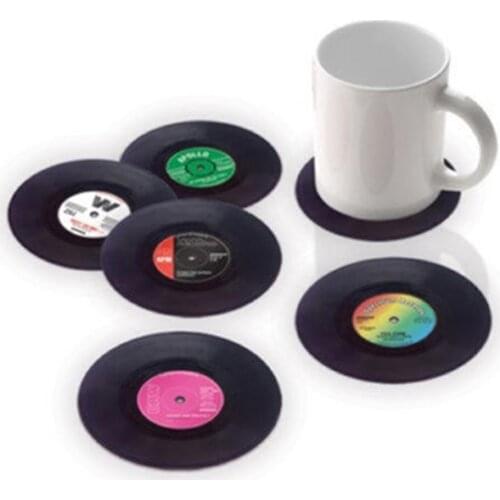 Retro Vinyl Table Mats Record CD-Design Anti Slip PVC Drink Coaster Pad Placemat Heat-resistant Non Slip Coffee Cup Mat