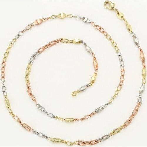 XP Jewelry -- ( 47 cm x 3 mm ) Mix 3 Gold Color Beads Chian Necklaces for Women Fashion Jewelry