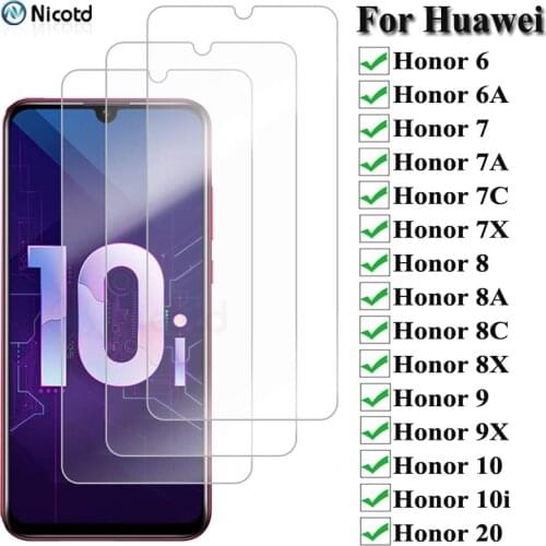 3Pcs/Lot Tempered Glass For Honor 10i 20 6X 7X 8X 9X 10 9 8 lite Screen Protective Glass for Huawei Honor 6 6A 7 7A 7C 8 8A 8C 9