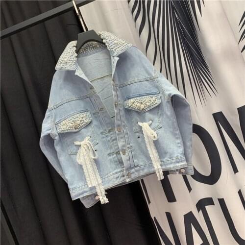 Personality Euro Enbroidered Flares Lace Up Womens Denim Jackets Spring Fashion Single Breasted Casual Female Loose Short Coats