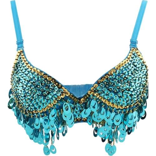 Womens Sequined Belly Dancer Costume Dance Tops Bra Dancing Appare One Size