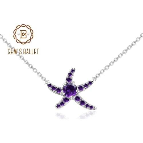 GEMS BALLET 0.28Ct Natural Amethyst Gemstone Pendant Starfish shape Necklace 925 Sterling Silver Elegant Fine Jewelry For Women