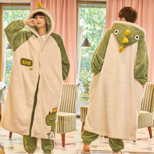 Winter Pajamas Mens Thickened Cartoon Large Size 220 Pounds Can Wear Teenagers Coral Fleece Home Set Sleepwear Robe Sets