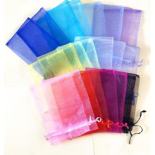 25/50pcs 7x9 15x20 17x23cm Organza Bag Christmas Party Candy Gift Bags Wedding Decor Drawstring Packaging Bag Pouches 50