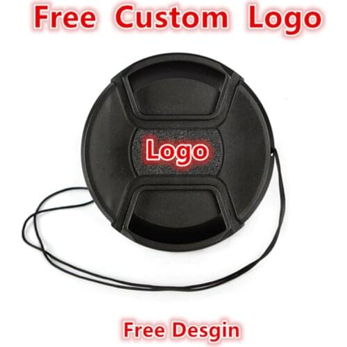 30pcs Custom Logo 40.5 49 52 55 58 62 67 72 77 82mm center pinch Snap-on cap cover for all camera Lens