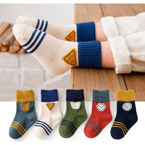 5 Pairs/lot 1-12Y Childrens Socks Autumn And Winter Tube socks Boys Cartoon Girls Baby Socks WT129