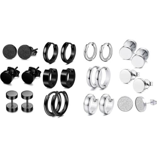 6 Pairs/Set Stainless Steel Punk Earrings Hip Hop Rock Gothic Ear Studs Unisex Women Men Jewelry Gifts