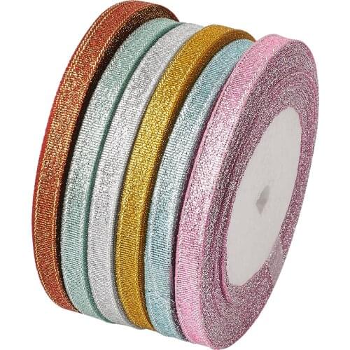 6rolls 6mm Mixed Color Sparkle Satin Ribbon with Silver Metallic Cords Valentines Day Gifts Boxes Packages 33yards/roll