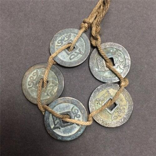 Antique copper thread through five emperors' money pendant office study decoration collection