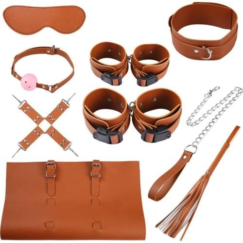 Bdsm Set PU Leather Handcuffs Blindfold Shackles Cross Buckle Whip Exotic Accessories Sex Toys For Adults 18