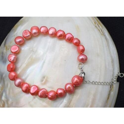 Freshwater pearl bracelet baroque pink red 8-9mm 7.5inch wholesale beads FPPJ FPPJ nature